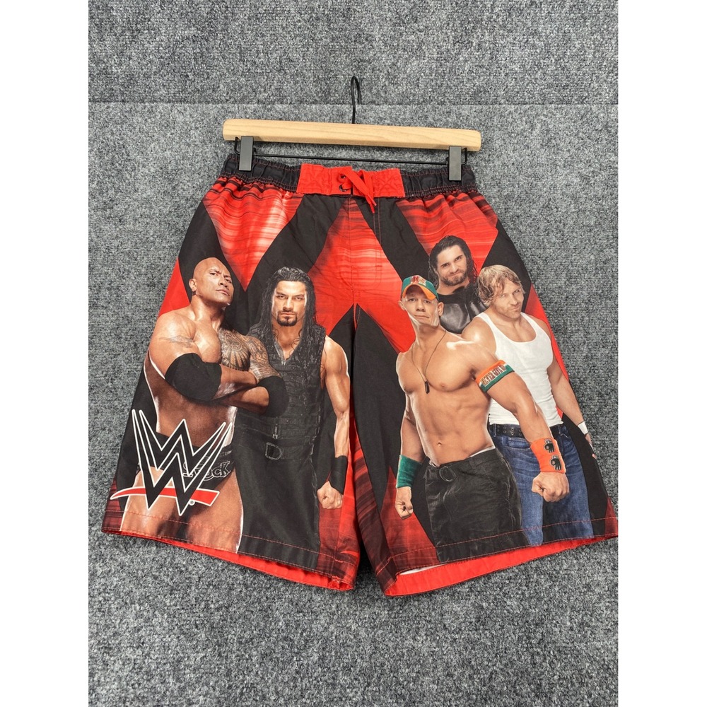 WWE Swim Trunks Board Shorts Boys XL 14/16 Red Black The Rock Cena Roman Reigns